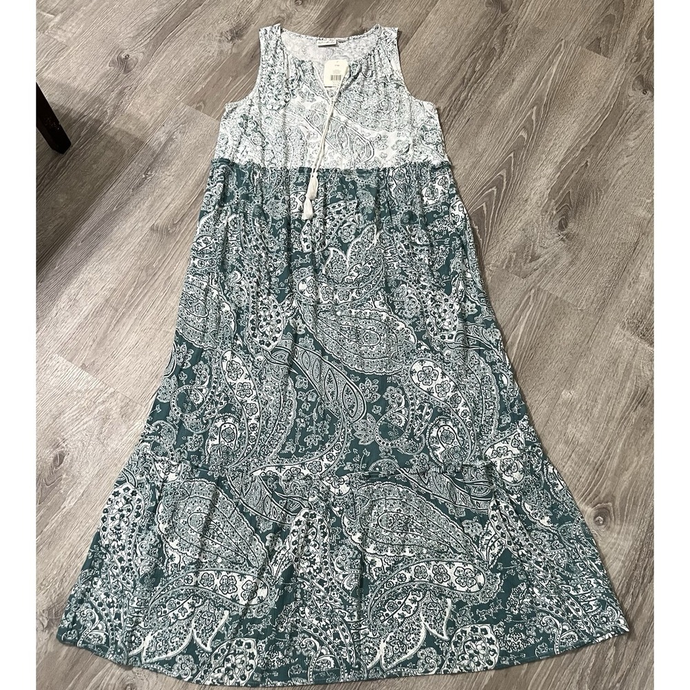 WONDERLY Size PM Turquoise Floral Gauze Maxi Dress NWT